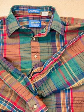 Pendleton Multicolor Plaid Button-Down Shirt — Green, Brown, Red, Blue